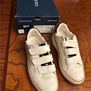 Cole Haan Ivory Tortoise Leather Triple-Velcro Sneakers Shoes Size 6